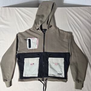 NWT Snipes Olive Utility Cropped Full Zip Hoodie Cargo Pockets Size S